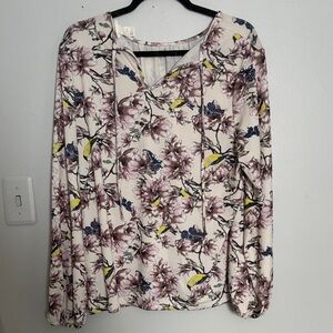 ❄️ Floral Print Women's Spring FlowyBlouse Shirt Top H&M Size L 23”ptp